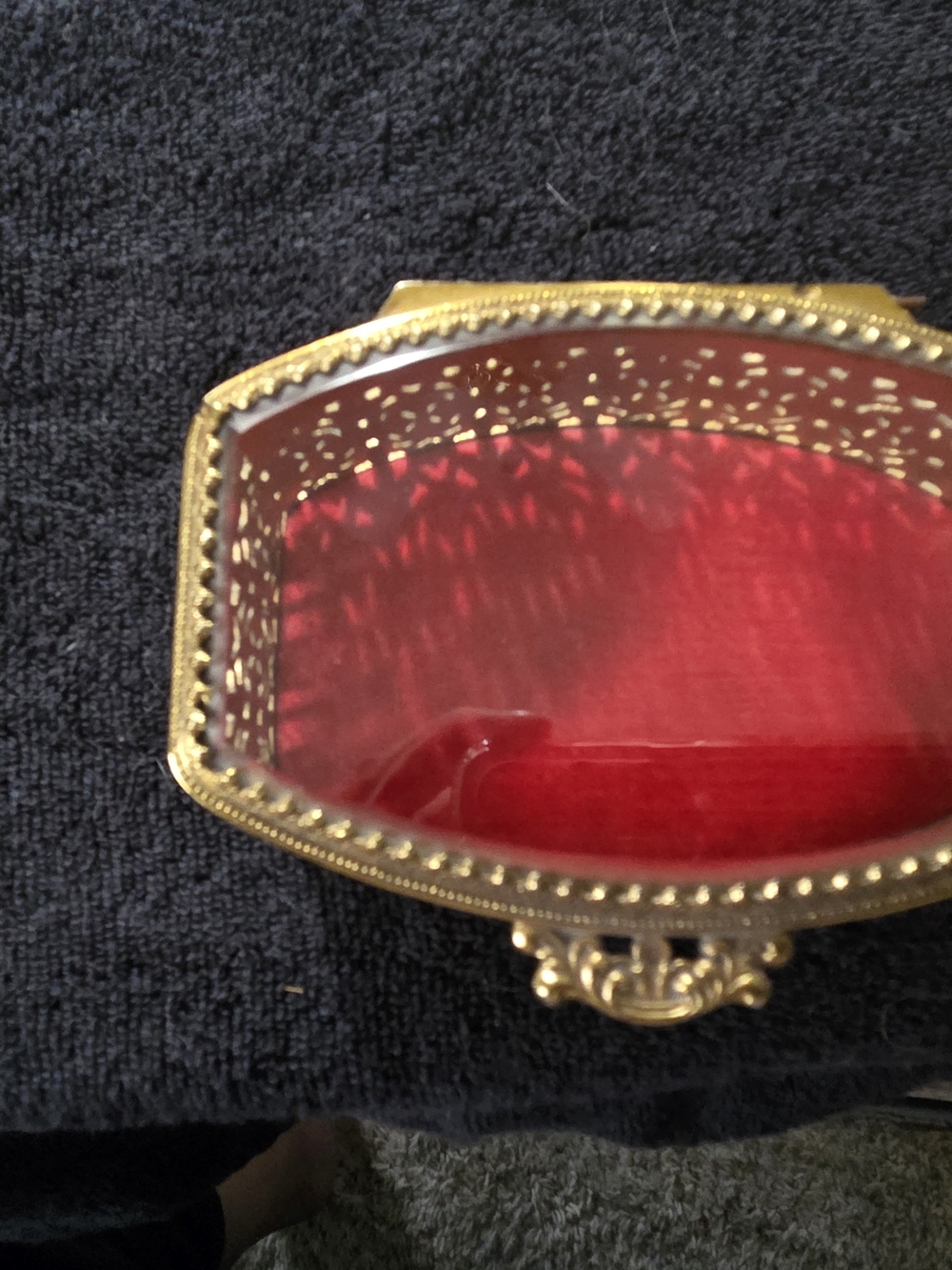 Gold Filigree Jewelry Trinket Box with Red Velvet Lining - Picture 2 of 3